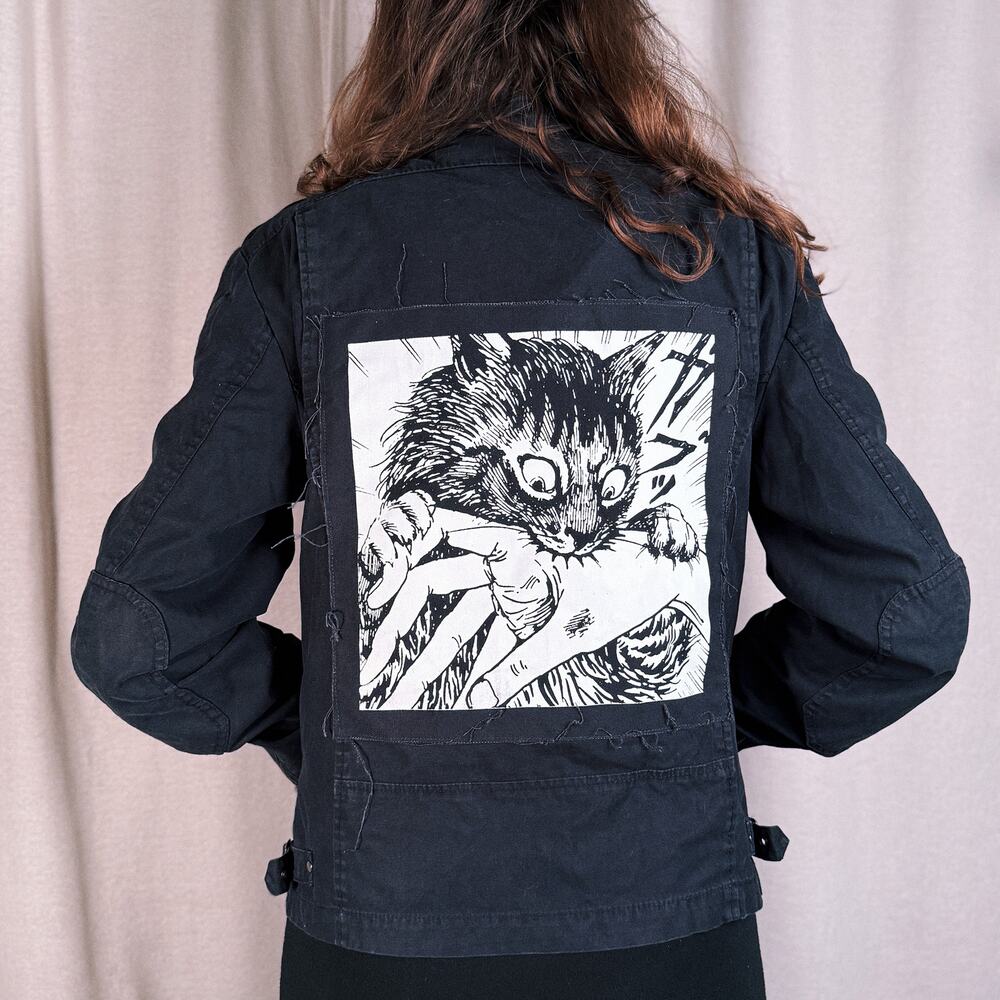 Custom Manga Angry Cat Black Biker Jacket, Unisex